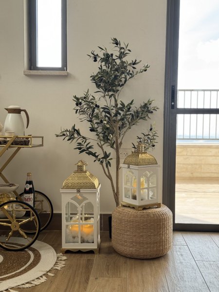 طقم فوانيس ابيض خشب