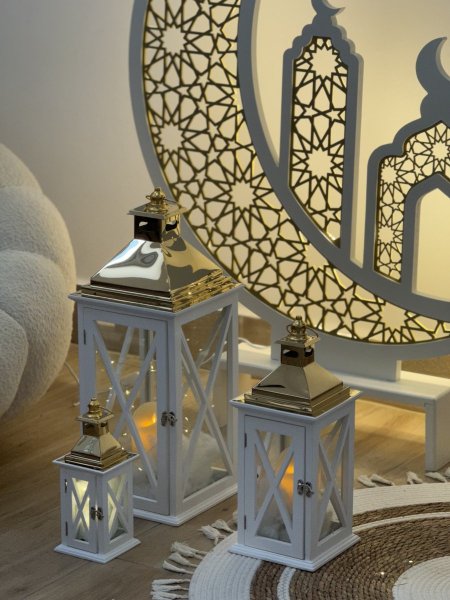 طقم فوانيس خشب بثلاث احجام