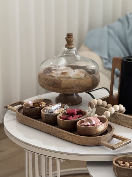 صينية تقديم مع 4صحون خشب مانجو